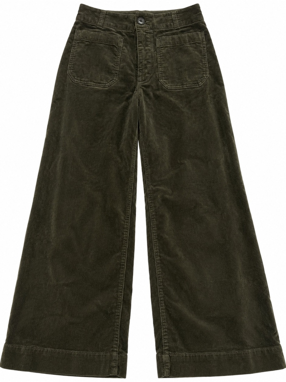 EUC Anthropologie Maeve Colette Cropped Corduroy Wide Leg Pants Olive Size 28